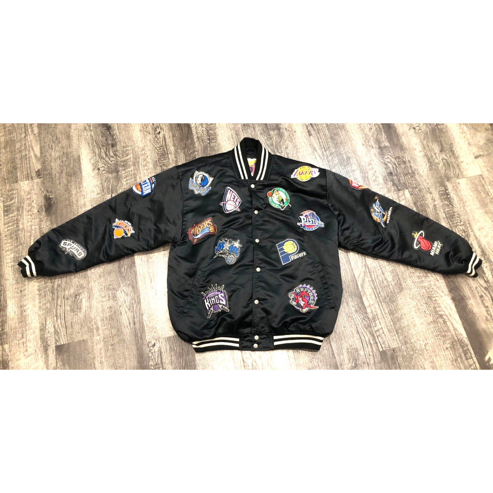 NBA Jacket All Teams Patches Jeff Hamilton Vintage SIZE XL Black Satin